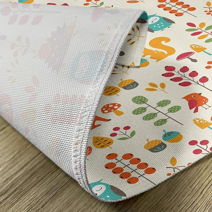 Ambesonne Cartoon Place Mats Set of 4, Autumn Pattern Owl Fox Squirrel Birds - Image 5