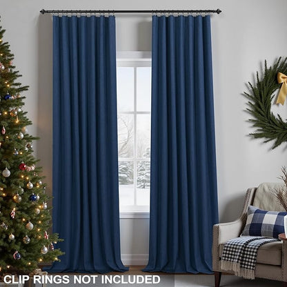 KOUFALL 52x102 Inch Length Navy Blue Back Tab Linen Blackout Curtains - Image 3