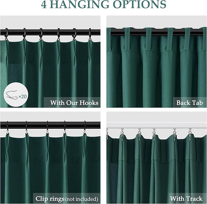 Dark Green Pinch Pleated Linen Curtains 72 Inch Length 2 Panels - Image 4