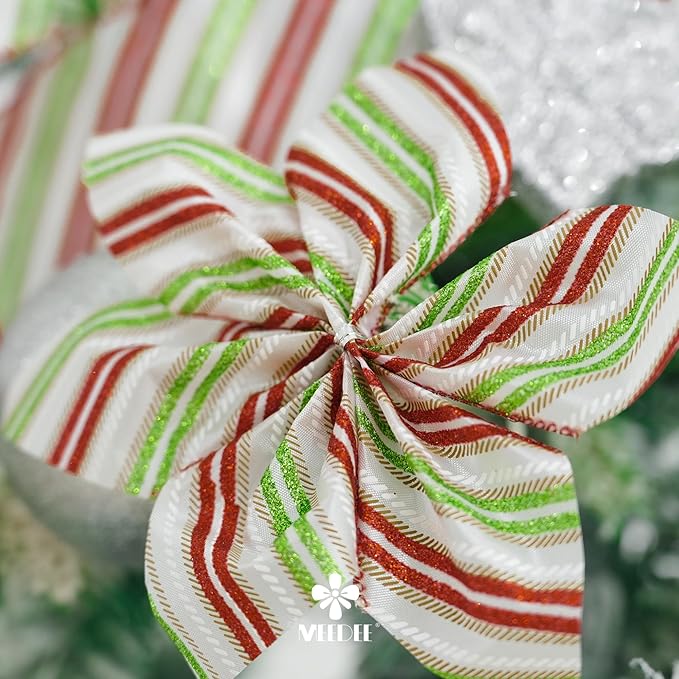 MEEDEE Red and Green Diagonal Striped Ribbon 2.5 Inch White Satin - Image 4