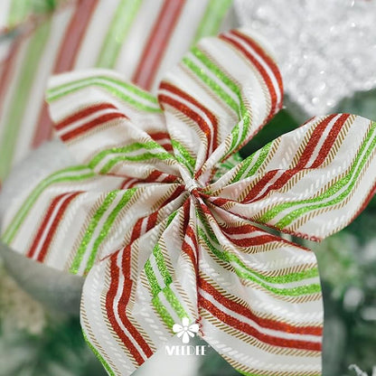 MEEDEE Red and Green Diagonal Striped Ribbon 2.5 Inch White Satin - Image 4