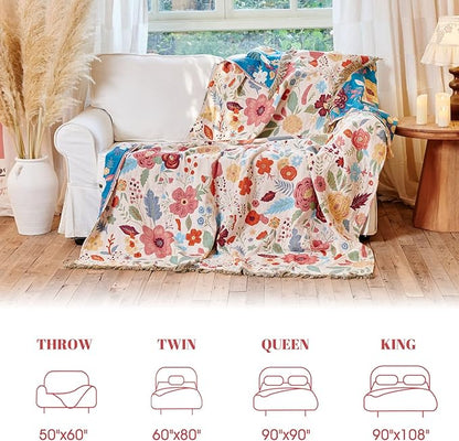 MSGKV Boho Throw Blanket for Couch 100% Cotton Floral Blanket 50"x60" Sofa Bed - Image 6