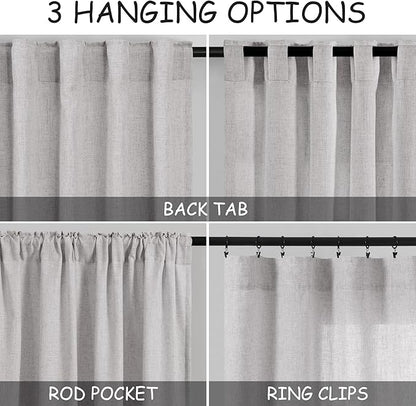 Nanspring Grey Linen Curtains 63 Inches Length 2 Panels Set - Image 3