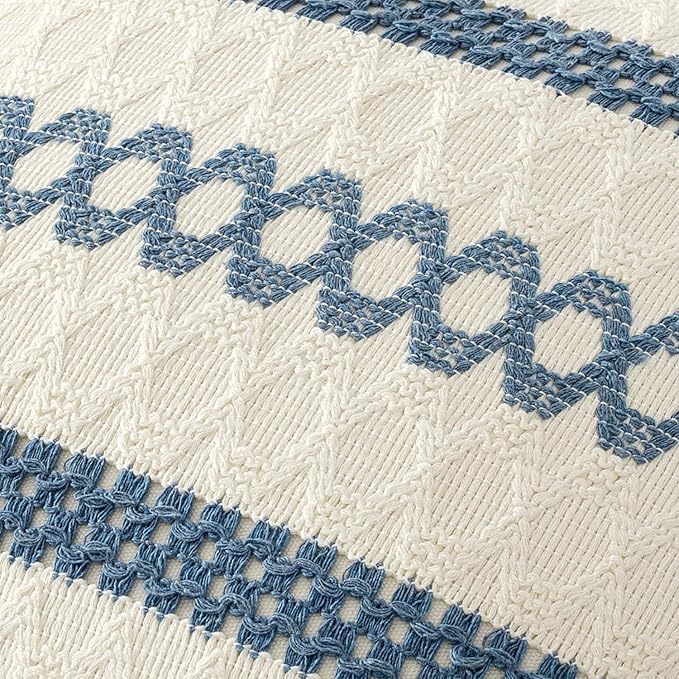 MIULEE Set of 2 Coastal Blue Boho Decorative Pillow Covers 16x16 Inch Farmhouse - Image 4