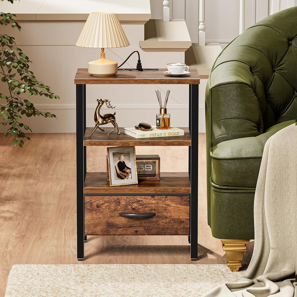 SUPERJARE Nightstand with Charging Station, Bed Side Table with Adjustable Fa...