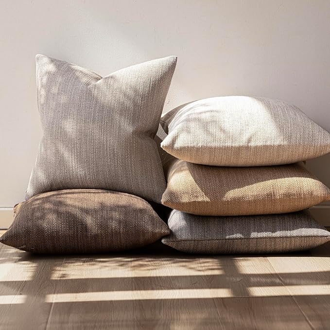 Foindtower Set of 2 Decorative Textured Burlap Linen Throw Pillow Covers - Image 5