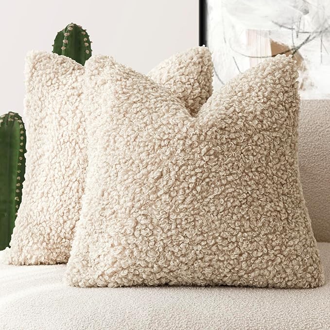 Foindtower 2 Pieces 16x16 Inch Light Khaki, Faux Fur Throw Pillow Cover Accent by Foindtower