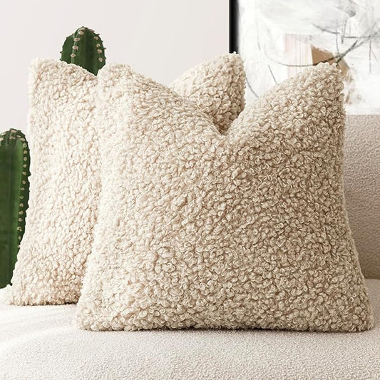 Foindtower 2 Pieces 16x16 Inch Light Khaki, Faux Fur Throw Pillow Cover Accent by Foindtower