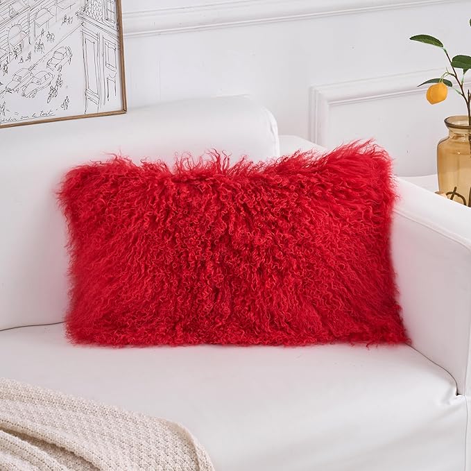 Genuine Mongolian Lamb Fur Pillow Cover – 12"x20" Rectangular Cushion Case – - Image 2