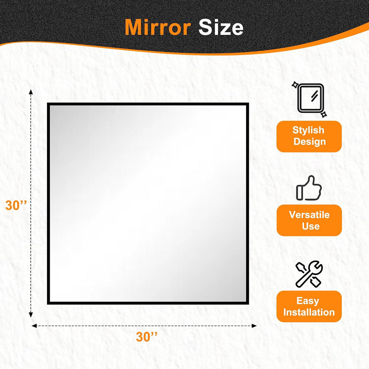 delma bathroom vanity mirror,30x30 black metal framed mirror shown in use