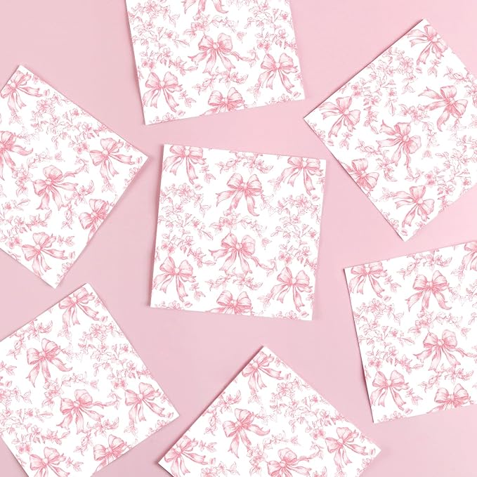 50 Pcs Pink Bow Napkins Coquette Party Supplies Pink Floral Disposable Cocktail - Image 4