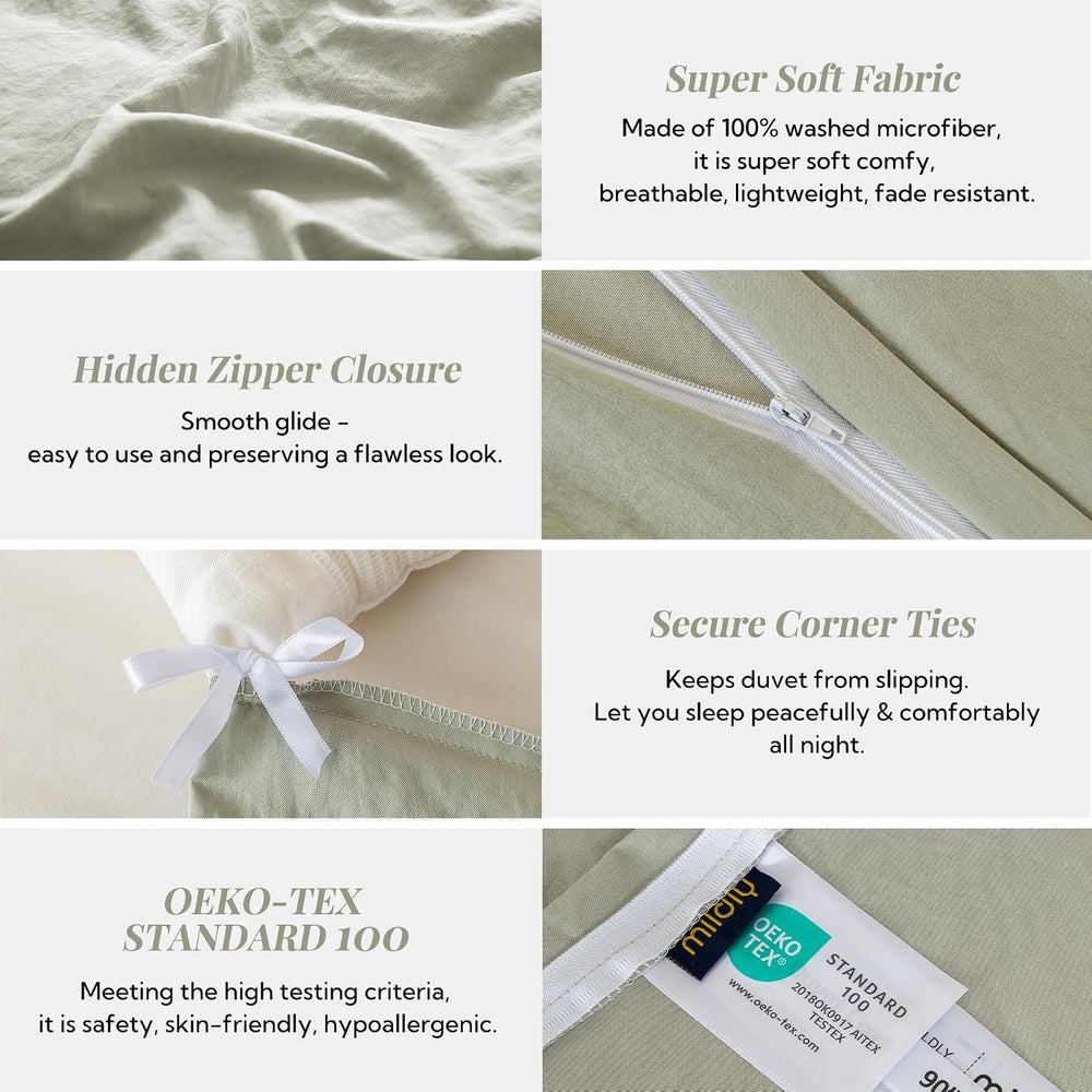 MILDLY Duvet Cover King Ultra Soft Comforter Cover Set 3pcs, Mist Sage