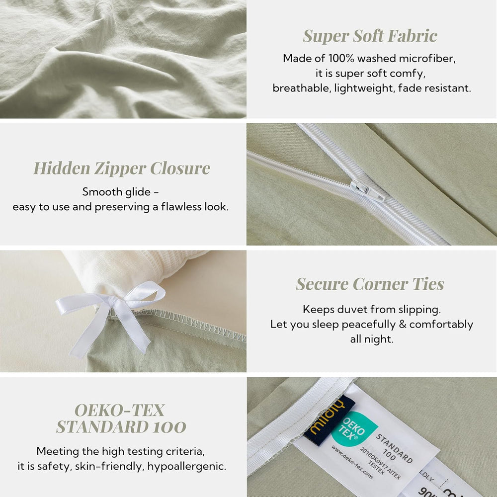MILDLY Duvet Cover Queen Ultra Soft Comforter Cover Set 3pcs, Mist Sage