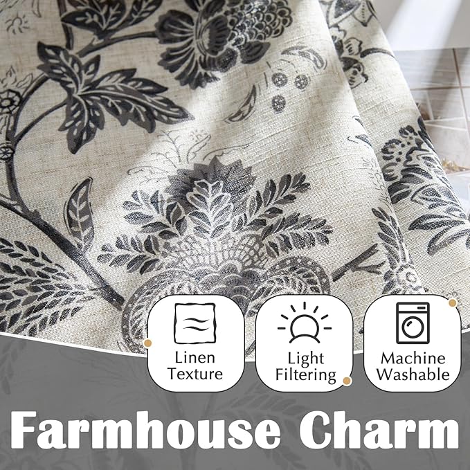 jinchan Floral Linen Tier Curtains 24 Inch Farmhouse Cafe Curtains Rod Pocket - Image 6