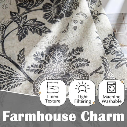 jinchan Floral Linen Tier Curtains 24 Inch Farmhouse Cafe Curtains Rod Pocket - Image 6