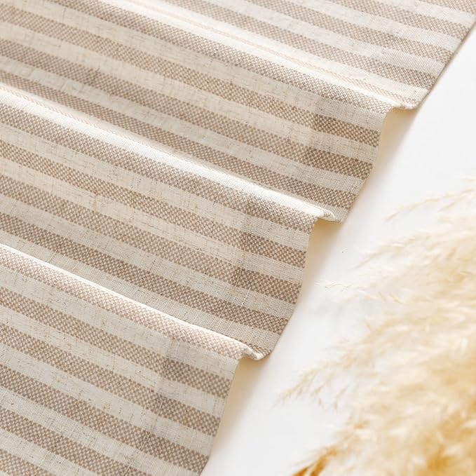 jinchan Tie Up Linen Textured Striped Bow Tie Curtain - Image 6