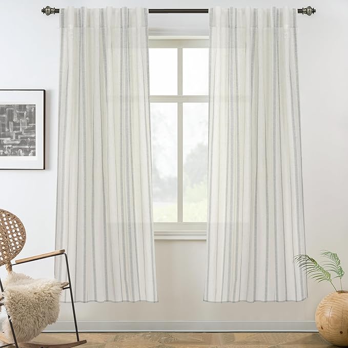 DriftAway Farmhouse Vertical Striped Linen Blend Textured Light Filtering Semi by DriftAway