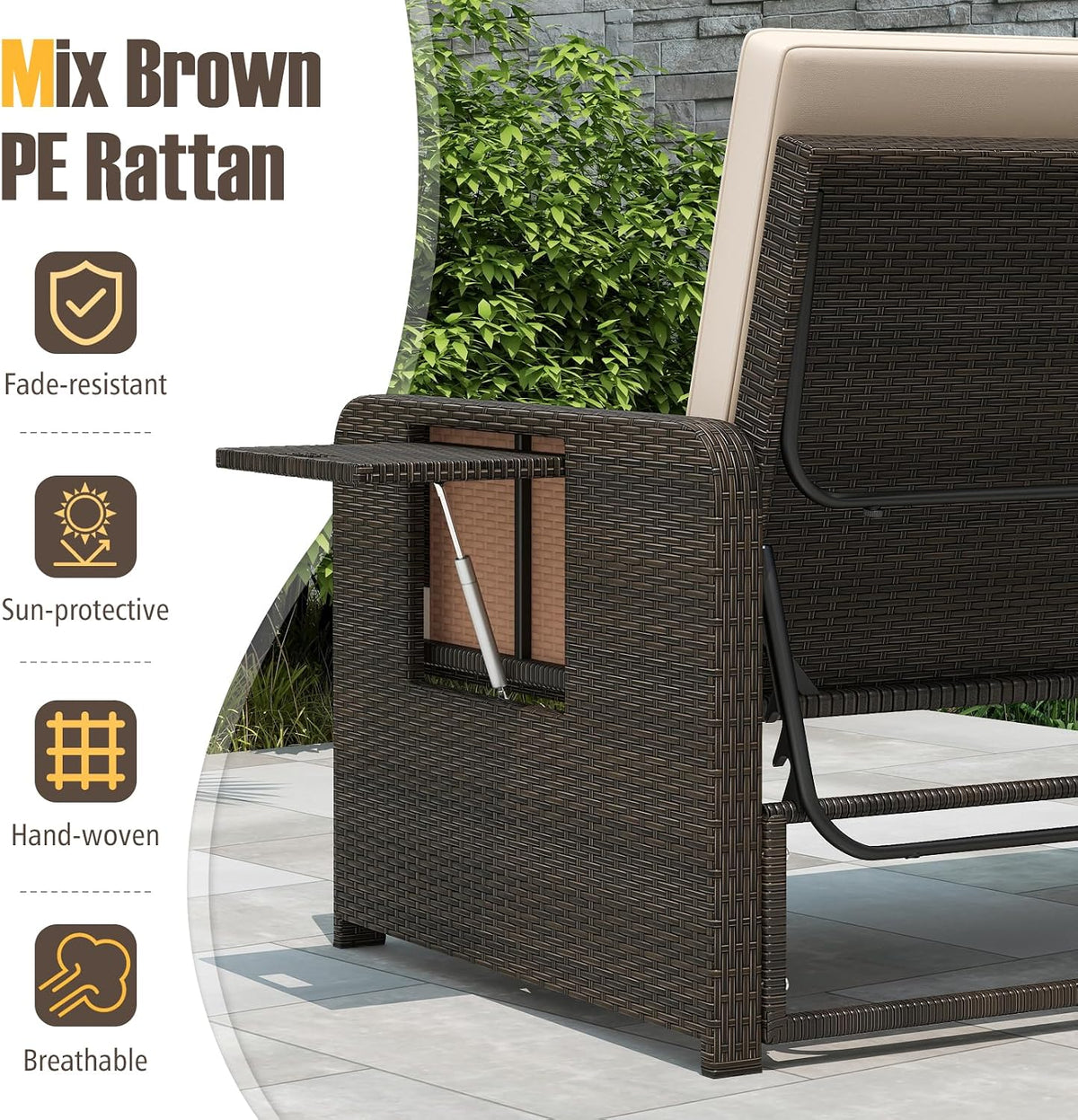 ldaily moccha outdoor daybed, wicker loveseat sofa set, side view