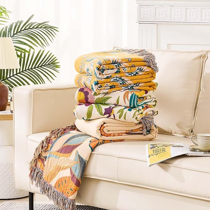 Boho Throw Blanket for Bed, 100% Cotton Soft Rustic Quilt Fall Blanket - Image 6