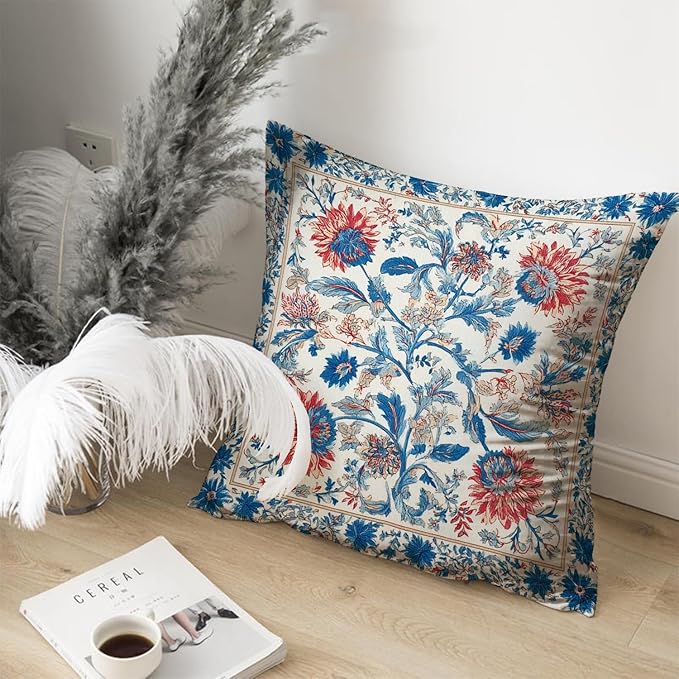 Bohemian Pillow Covers | Vintage Floral & Carpet Design | Double Sided Blue - Image 4