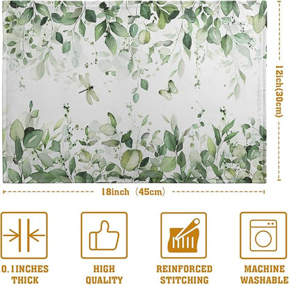 Sage Green Leaf Placemats Set of 4 Eucalyptus Leaves Place Mats 12×18 Inch - Image 4
