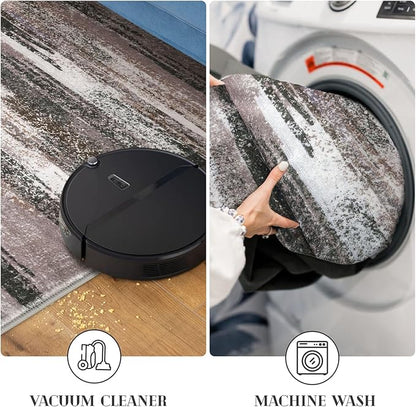 Modern Abstract Bedroom Runner Rug 2x7, Dark Light Brown White Washable Kitchen - Image 5