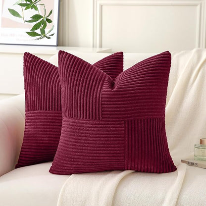 Burgundy Throw Pillow Covers 16x16 inch, Farmhouse Home Decor, Boho Decorative by Unknown