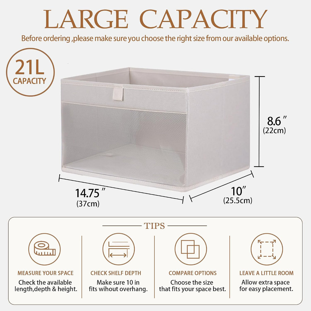 wuike closet storage bins with clear window, beige shown in use