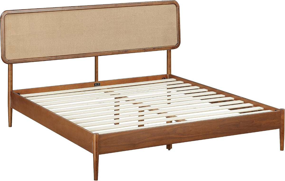 ntc lupin wooden bed frame with headboard, crafted, front angle view