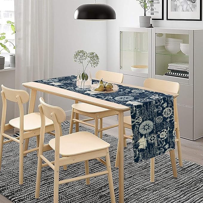 Marine Ship Table Runner, Nautical Pattern Seasonal Farmhouse Sea Rustic - Image 2