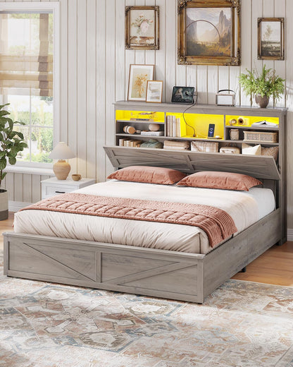 aogllati farmhouse full size bed frame with lift, close-up detail