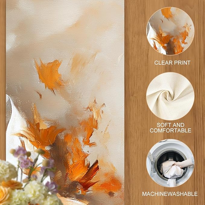 Fall Table Runner with Autumn Leaves & Pumpkins – Rustic Farmhouse Style - Image 4