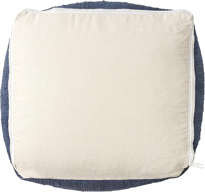 LR Home Indigo Bordered Transitional Hand-Loomed Cotton Pouf - Image 6