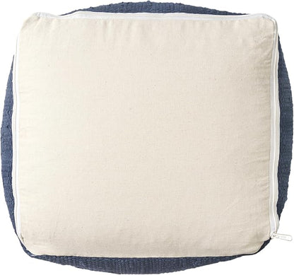 LR Home Indigo Bordered Transitional Hand-Loomed Cotton Pouf - Image 6
