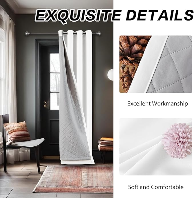 3 Layers Grommet White 100% Blackout Curtains Thermal Insulation Soundproof - Image 6