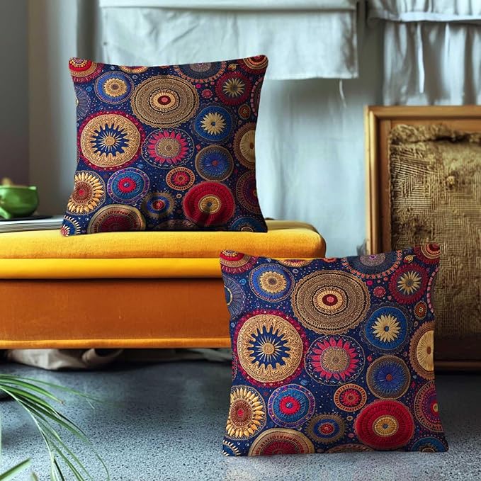 Mandala Circle Printed Pillow Covers 18x18 Set of 2 | Boho Decorative Throw - Image 4