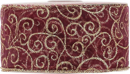MEEDEE Red Gold Swirl Wired Ribbon 2.5 Inch Dark Red Sheer Ribbon - Image 8