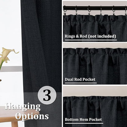 Gwine Black Kitchen Curtains 36 Inch Length 2 Panels, Light Filtering Textured - Image 4