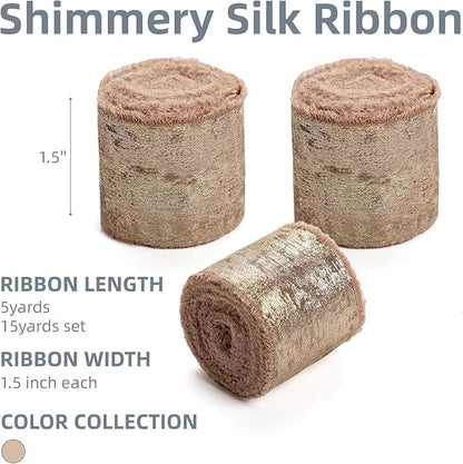 Light Brown Silk Chiffon Ribbon, Frayed Shimmery Silk Ribbon - Image 2