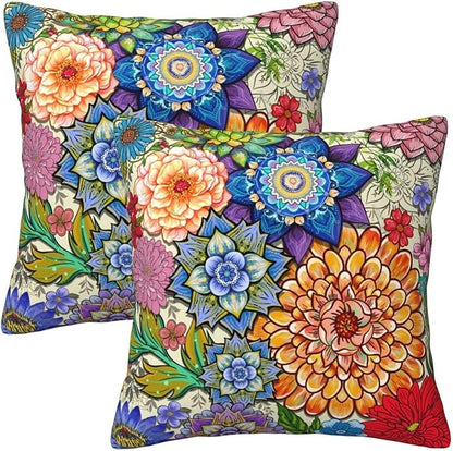 Boho Floral Throw Pillow Covers 18x18 Inch, Colorful Boho Flowers Throw Pillow - Image 5