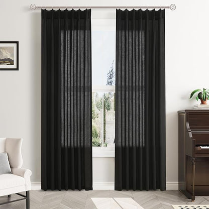Black Pinch Pleated 90 Inch Curtains 2 Panels by Aersas