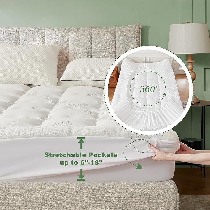 BEDLORE Queen Mattress Topper Viscose Derived from Bamboo, Thick Pillow Top - Image 6
