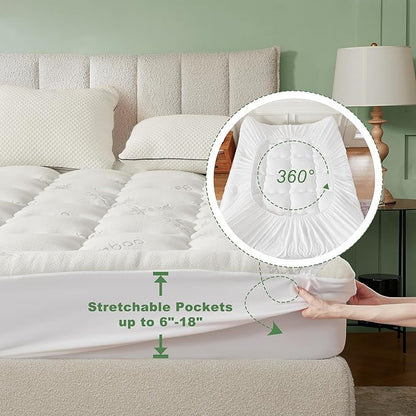 BEDLORE Queen Mattress Topper Viscose Derived from Bamboo, Thick Pillow Top - Image 6