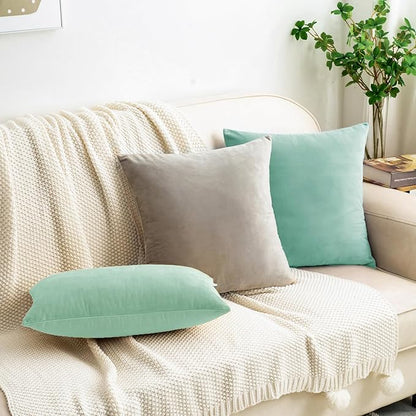 HWY 50 Aqua Green Velvet Rectangular Throw Pillow Covers 12x20 Inch - Image 5
