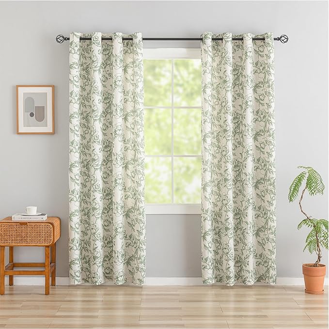 Green Floral Curtains for Living Room 84 Inches Long French Country Green Peony - Image 3