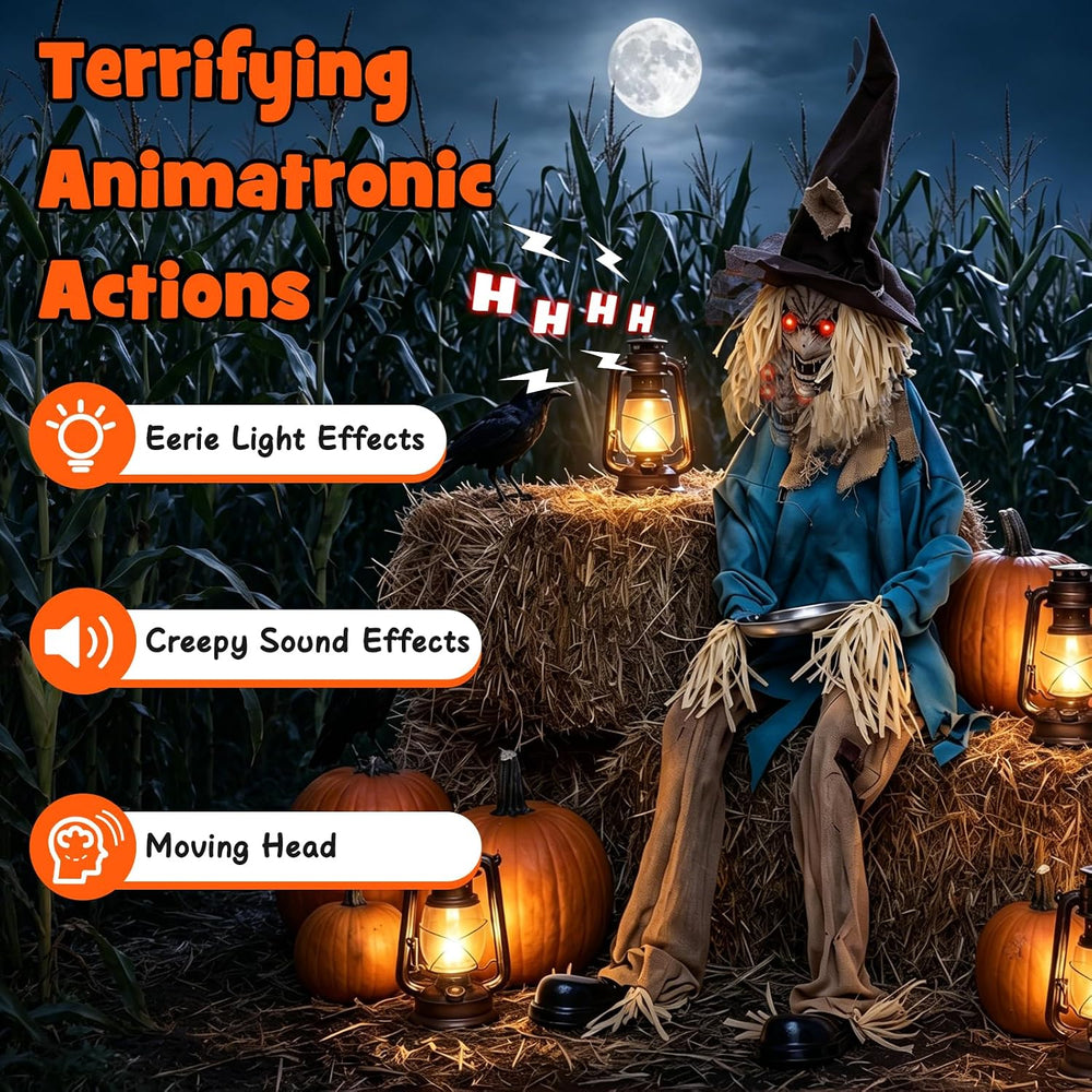 Tangkula 5.2 FT Animated Halloween Sitting Scary Scarecrow Decoration
