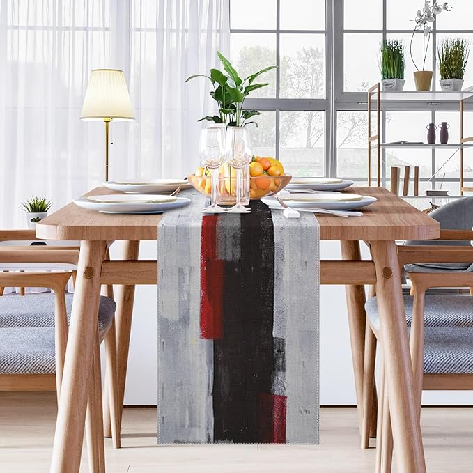 Emvency Black and White Table Runner, Modern Grey Red Art Painting - Image 5
