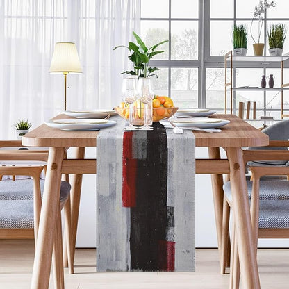 Emvency Black and White Table Runner, Modern Grey Red Art Painting - Image 5