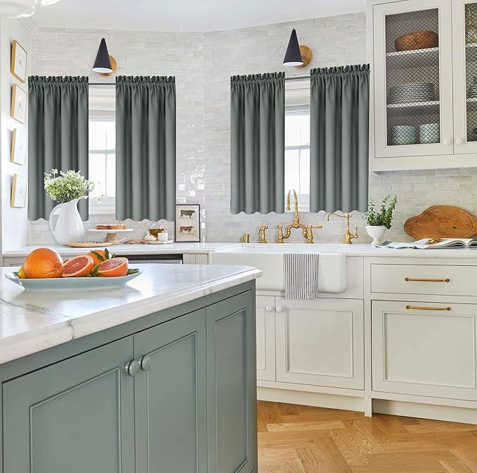 Grey Kitchen Curtains for Windows 2 Panels Set Short Blackout Curtains 48 Inch - Image 2