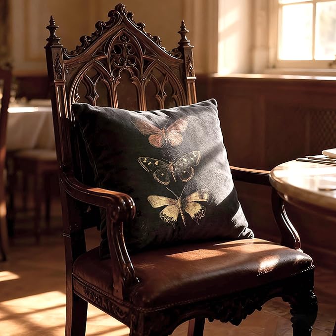 Vintage Victorian Gothic Butterfly Pillow Covers 18x18 Set of 2, Butterfly Room - Image 3